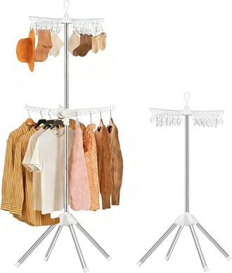 No Brand Tendedero Plegable - 2 Niveles - Port&aacute;til - Barra Giratoria Para Colgar Ropa - 24 Pinzas - 3 Brazos Giratorios - Ideal Para Apartamentos Y Habitacione