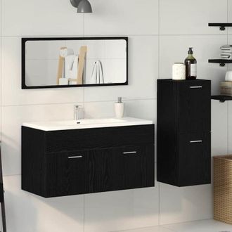 vidaXL Vidaxl - Conjunto De Muebles De Ba&ntilde;o 3 Pcs Roble Negro 90 X 38.5 X 46 Cm