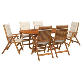vidaXL Conjunto De Comedor Exterior Con Parasol 8 Uds. Blanco Crema Vidaxl