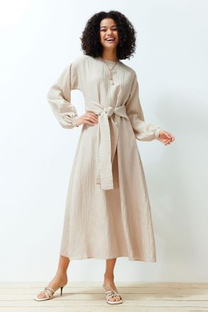 Trendyol Modest Dames Beige Effen Maxi Lang Casual Recht Modest Jurken
