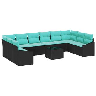 vidaXL Juego De Sof&aacute; Con Coj&iacute;n 11 Pcs Negro Rat&aacute;n Sint&eacute;tico Vidaxl