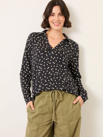 Fat Face FatFace Paige Black Polka Dot Jersey V-neck Shirt