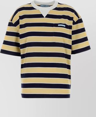Prada embroidered cotton striped crew neck t shirt