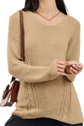 Re Tech UK Soft Light Knitted Jumpers for Women - Loose Oversized Fit - V Neck - Great for Layering & Cooler Weather - Ladies Long Sleeve Top - Unique Design - L