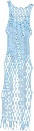 CHRISTOPHER ESBER Kleedjes, Dames, Blauw, S, Nylon, Open Knit Fringed Dress
