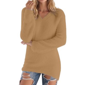 Generic Womens Jumpers Long Sleeve V Neck Sweatshirts Knit Jumper Fall Oversized Loose Fit Pullover Tops Lightweight Soft Casual Sweater Fleece Winter Warm Bl