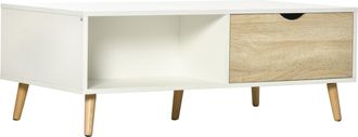 HOMCOM Mesa De Centro Mesa De Sal&oacute;n Moderna Con 2 Cajones Y Compartimientos Abiertos Para Oficina Dormitorio Estudio 106x58x39,5 Cm Blanco - Homcom