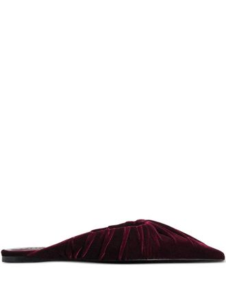 MUGLER pleated pointed-toe flat mules - Red