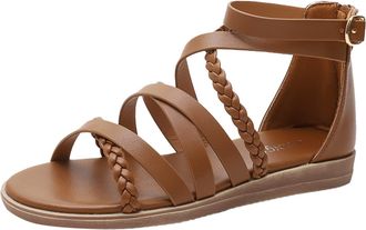 Generic Womens Large Size Summer Bohemian Woven Sandals with Back Zipper Design for Comfortable Outdoor Walking and Beach Wear (Brown, 6.5)