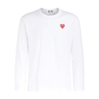 Comme Des Garçons Long Sleeve T-Shirts, male, White, 2XL, Long Sleeve T-Shirt with Red Heart
