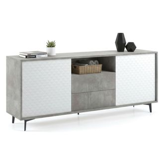 Dmora Aparador Ddiges, Buffet Con 2 Puertas Y 2 Cajones, Elegante Aparador Para Sal&oacute;n, Gabinete De Tv, 100% Made In Italy, 184x45h77 Cm, Blanco Y Cemento - 