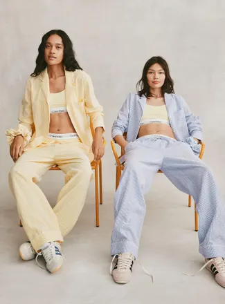 Miiyu Womens Piped striped seersucker pyjama set