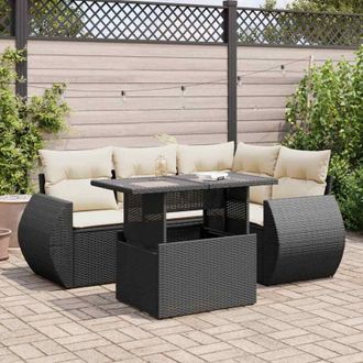 vidaXL Set De Muebles De Jard&iacute;n 5 Pzas Y Cojines Rat&aacute;n Sint&eacute;tico Negro Vidaxl