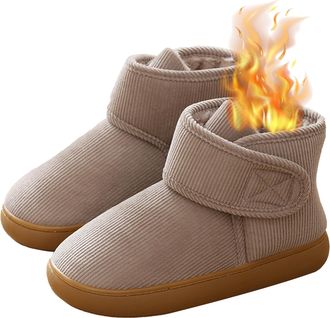 Generic Diabetic Shoes for Women Men Winter Snow Boots Warm Fur Lining Non-slip Non-Slip Slippers Comfortable Adjustable Straps for Swollen Feet Women Beige 4