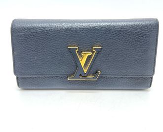 Louis Vuitton Black Noir Leather Long Wallet (Bi-Fold) (Pre-Owned)