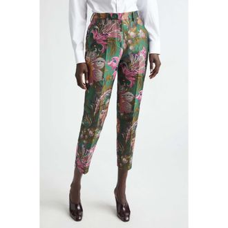 Etro Floral Jacquard Ankle Trousers in Multicolor On Green Base at Nordstrom, Size 40