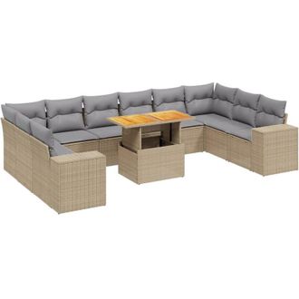 vidaXL Set De Sof&aacute;s De Jard&iacute;n 11pzas Con Cojines Rat&aacute;n Sint&eacute;tico Beige Vidaxl