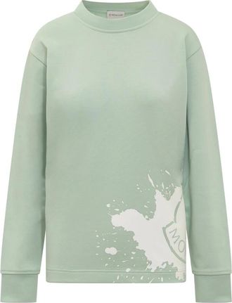 Moncler Sweatshirts, female, Green, Size: L Cotton Crewneck Sweatshirt