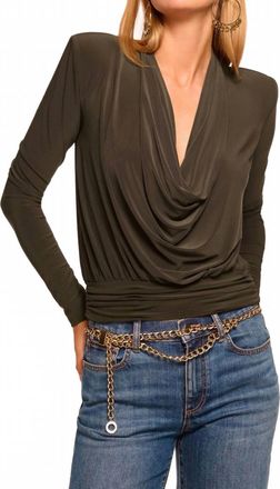 Ramy Brook Eden Jersey Cowl Neck Top In Deep Olive
