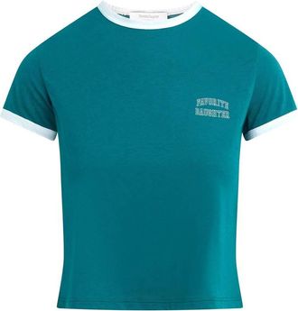 Favorite Daughter Womens Cropped Logo Ringer Tee In Emerald/off White
