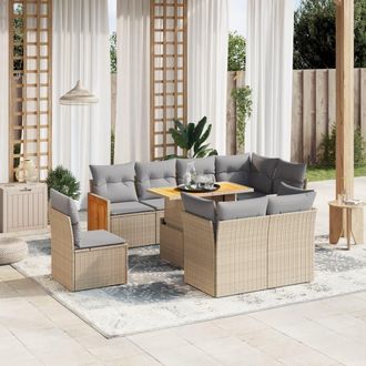 vidaXL Vidaxl - Set Divano Da Giardino 9 Pz Con Cuscini Beige In Polyrattan