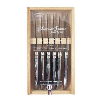 Be Home 6 Piece Steak Knife Set, Platine Marble in Wood Box with Acrylic Lid in Black at Nordstrom