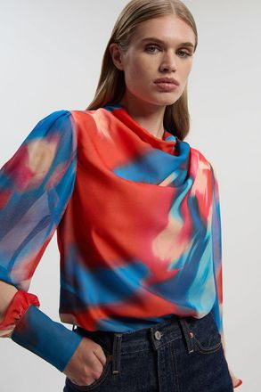 Karen Millen Womens Georgette Draped Blur Print Woven Blouse - Multicolour - Size 10 UK