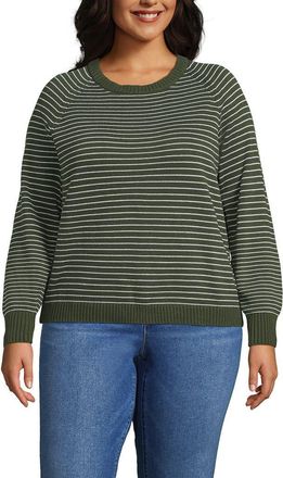 Lands End Drifter Jacquard Raglan Crew Neck Sweater in Green/pale Sky Mini Stripe at Nordstrom, Size 3X