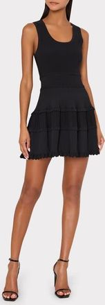 Milly Suri Scallop Hem Tiered Knit Minidress in Black at Nordstrom, Size X-Small