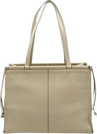 Loewe Pre-owned Leather Cushion Medium Anagram Tote Bag - Dames - Vintage Shopper - Beige - ONE Size - Leer - Vintage