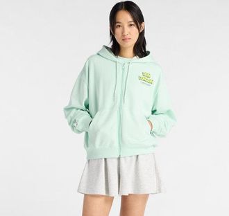 New Balance Womens London Edition Sport Essentials French Terry Full Zip in Green Cotton, size X-Large