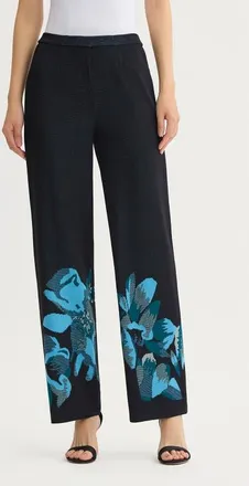 Ming Wang Floral Jacquard Soft Knit Pant in Deep Teal at Nordstrom, Size X-Large