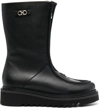 Ferragamo Schoenen, Dames, Zwart, 36 1/2 EU, Leer, 50 mm Laarzen van leer met rits aan de voorkant