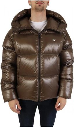 Emporio Armani Hooded Nylon Down Jacket - Heren - Gewatteerde jassen - Bruin - 3XL - Nylon - Jassen