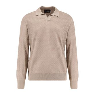 HUGO BOSS Hugo, Polo Shirts, male, Beige, Size: XL V-collar Long Sleeve Top
