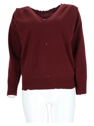Maison Margiela Burgundy V-Neck Puffed-Sleeve Sweater