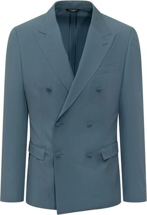 Dolce & Gabbana Blazers, male, Blue, Size: XL Double-Breasted Wool Poplin Jacket