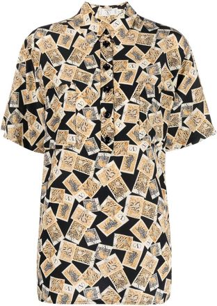 Valentino Garavani 1980s stamp-print silk shirt - women - Silk - 44 - Neutrals