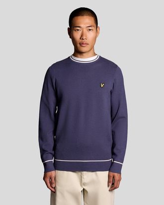 Lyle & Scott Mens Tipped Knitted Crew Neck Jumper - Blue - Size X-Small