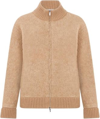 Fedeli Gebreide Cardigan met Hoge Hals en Rits - Dames - Vesten - Beige - S - Wol - Truien & Vesten