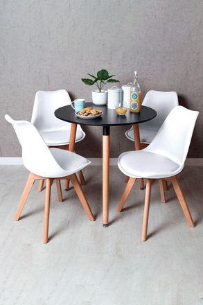 Regalos Miguel Regalos Miguel - Black Friday - Conjunto Mesa Tower Redonda 80 Cm Negra Y Pack 4 Sillas Synk Basic - Blanco