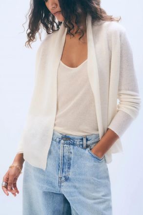 White + Warren Cashmere Mini Trapeze Cardigan Top In Soft White