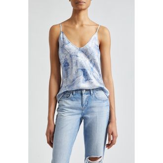 L'agence Lexi Print Silk Camisole in Blue Multi Denim Print at Nordstrom Rack, Size Large