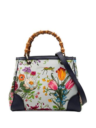 Gucci 2000-2015 Small Canvas Flora Bamboo Shopper satchel - Blue