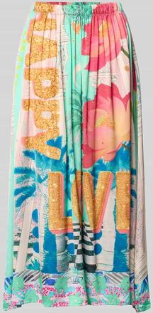 Miss Goodlife Midirock aus reiner Viskose mit Allover-Motiv-Print in Hellblau, Gr&ouml;&szlig;e XL