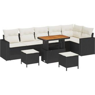vidaXL Garden Sofa Set 9 pcs Black and cream 90 x 55 x 71 cm Vidaxl