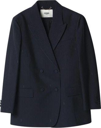 Fendi Pinstripe Jacket - Dames - Blazers - Blauw - XS - Wol - Jassen