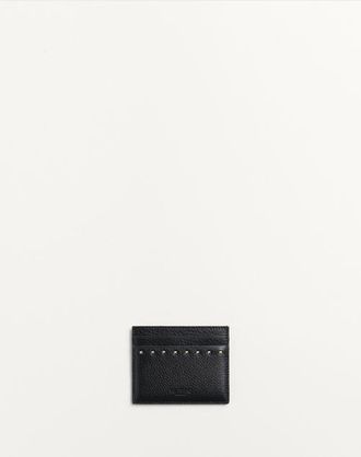 Valentino Garavani Rockstud Grainy Calfskin Cardholder Man BLACK UNI