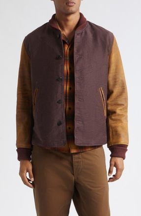 Ralph Lauren Hendee Mixed Media Varsity Jacket in Vintage Burgundy at Nordstrom, Size Medium