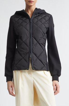 Moncler Mixed Media Hooded Zip Down Cardigan in Black at Nordstrom, Size X-Large